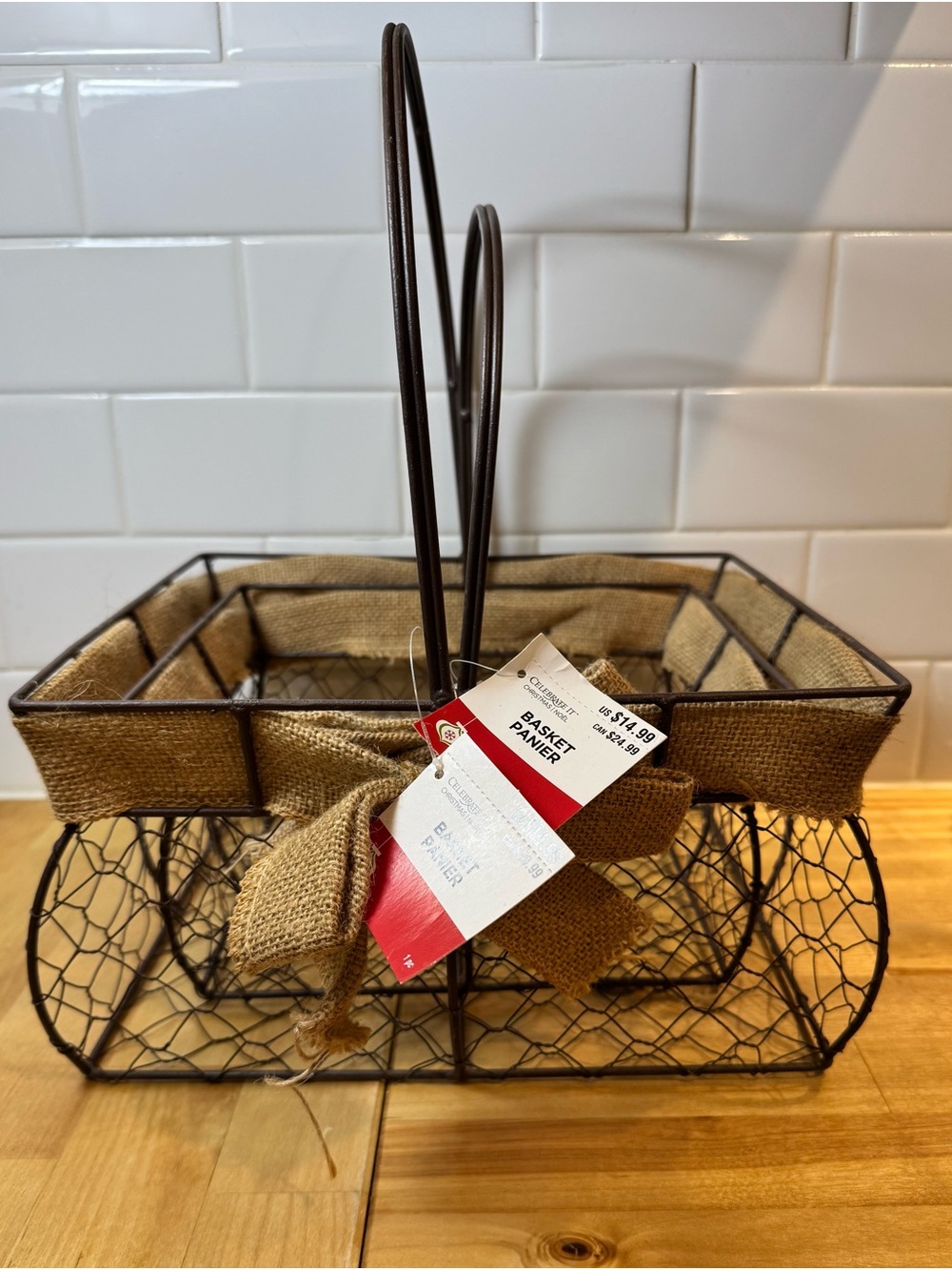 Celebrate It Brown Wire Basket with Burlap Liner and Handles